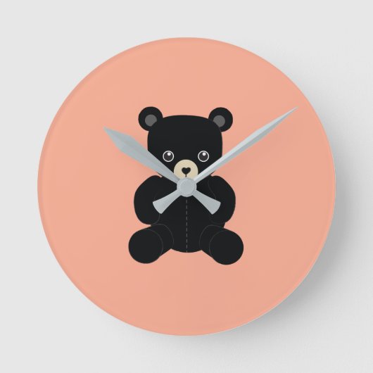 Black Teddy Bear Round Clock Runde Wanduhr (Vorderseite)