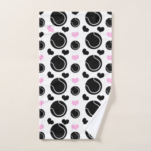 Black Tennis Balls Pattern und Pink Hearts Liebe Handtuch (Handtuch)