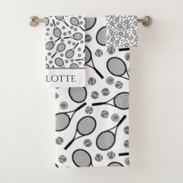 Black Tennis Rackets und Gray Balls Einfache Klass Badhandtuch Set