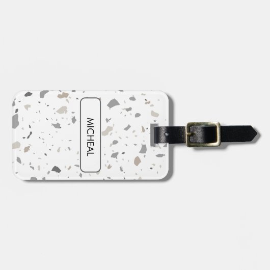 Black Terrazzo Pattern Texture Gepäckanhänger (Vorderseite horizontal)