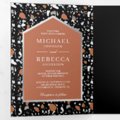 Black Terrazzo Tile Terracotta QR Code Wedding Dreifach Gefaltete Einladung (Innen Erste Seite)
