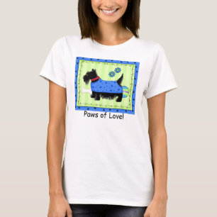 Black Terrier Dog Green Blue Scottie Liebe Paw T-Shirt