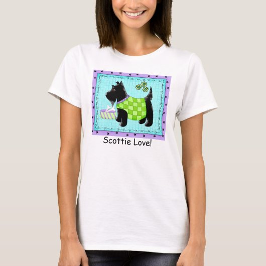 Black Terrier Dog Turquoise Lila Scottie Liebe T-Shirt (Vorderseite)
