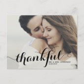 Black Thankful Calligraphy Foto Wedding Danke Postkarte (Vorderseite)