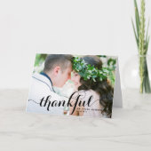 Black Thankful Modern Calligraphy Foto Wedding Dankeskarte (Vorderseite)