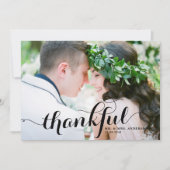 Black Thankful Modern Calligraphy Foto Wedding Dankeskarte (Vorderseite)