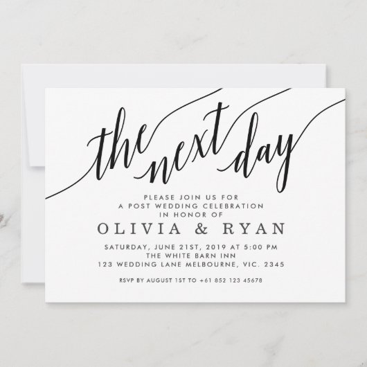 Black The Next Day Hochzeitsfeier Einladung (Vorderseite)