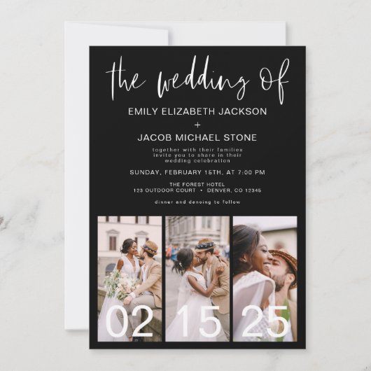 Black The Wedding of Minimalistisch QR code Einladung (Vorderseite)