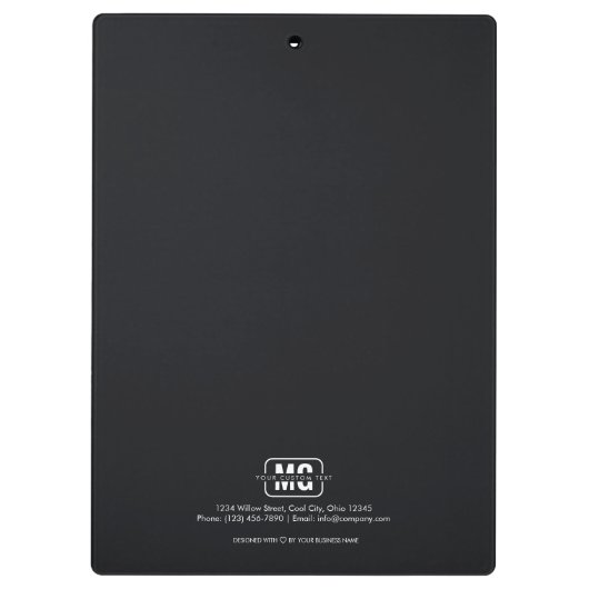 Black Themed Initial Letter Monogram Business Klemmbrett (Rückseite)