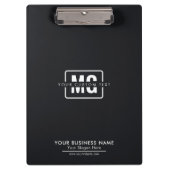 Black Themed Initial Letter Monogram Business Klemmbrett (Vorderseite)