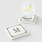 Black Thin Griechisch-Schlüsselgrenzenmonogramm Steinuntersetzer (Seitenansicht)