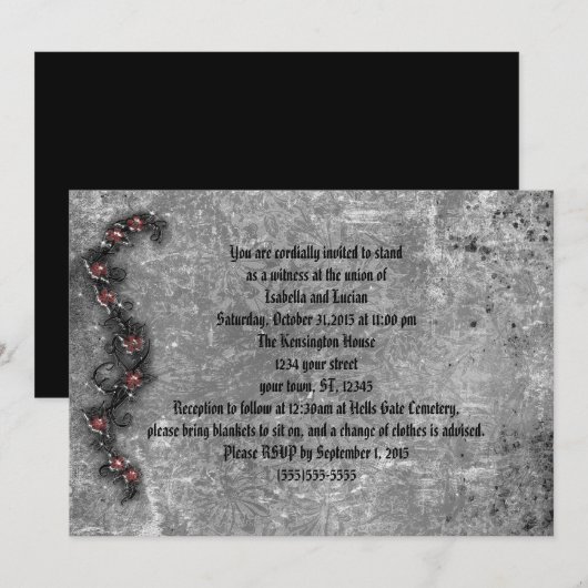 Black Thorn Rose Goth Wedding Einladung (Vorne/Hinten)