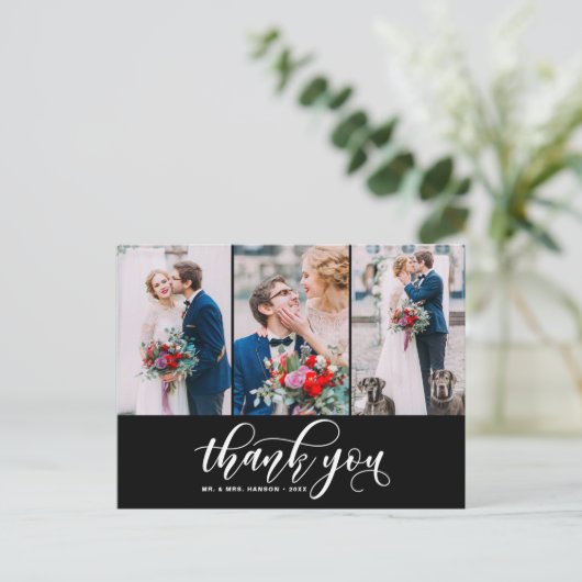 Black Three Foto Collage Danke, dass Sie Script Ho Postkarte (Stehend Vorderseite)