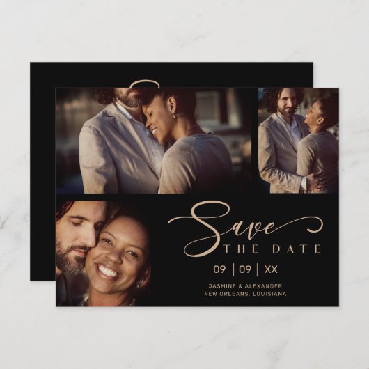 Black Three Fotos Collage Wedding Funny Script (Vorne/Hinten)