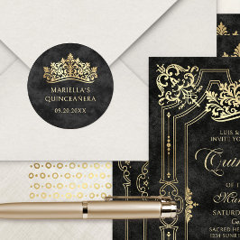 Black Tiara Crown Elegante Quinceanera Runder Aufkleber