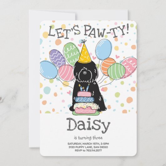 Black Tibeter Terrier Dog Birthday Party Einladung (Vorderseite)