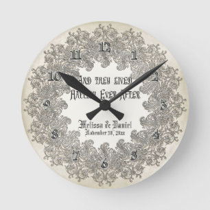 Black Tie Eleganz 3 - Silber-Look Vintage Damast Runde Wanduhr