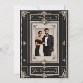 Black Tie Engagement Elegante Schwarz Weiß Foto Einladung