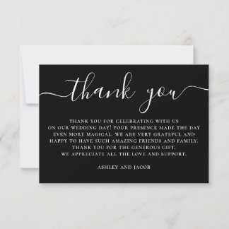 Black-Tie-Moderne Hochzeit | Minimalistische Schri Dankeskarte