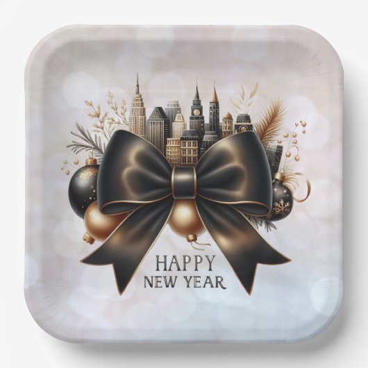 Black Tie New Year with Global Flair Pappteller (Vorderseite)