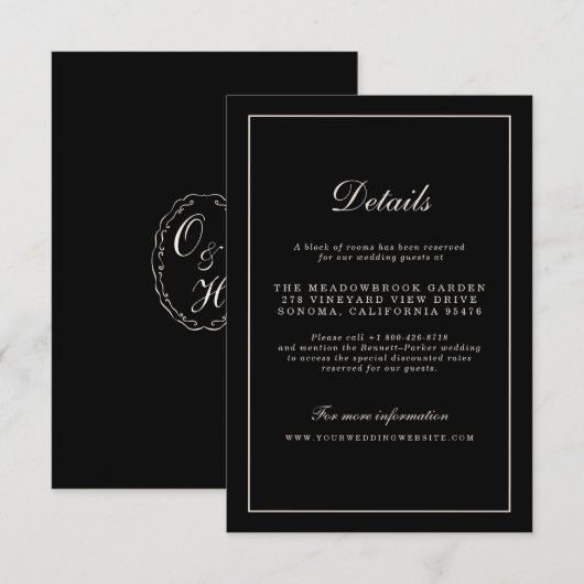 Black Tie Wedding Classic Details Enclosure Card Begleitkarte (Vorne/Hinten)