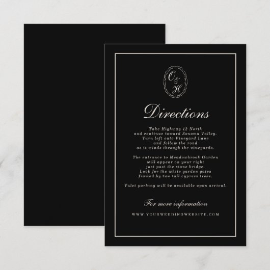 Black Tie Wedding Classic Directions Card Begleitkarte (Vorne/Hinten)