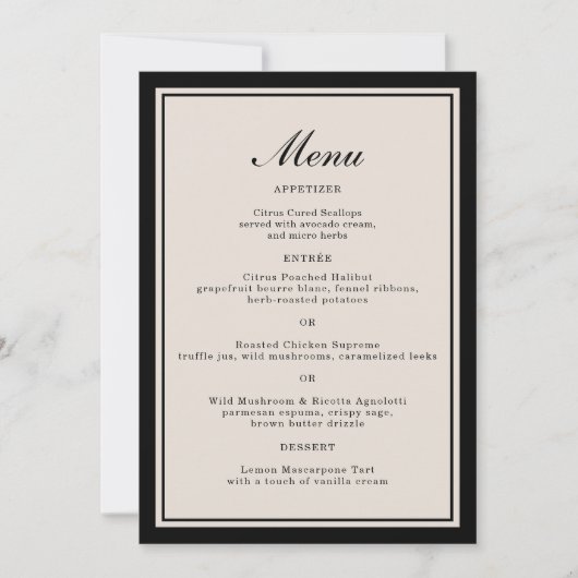 Black Tie Wedding Classic Menu Card Einladung (Vorderseite)