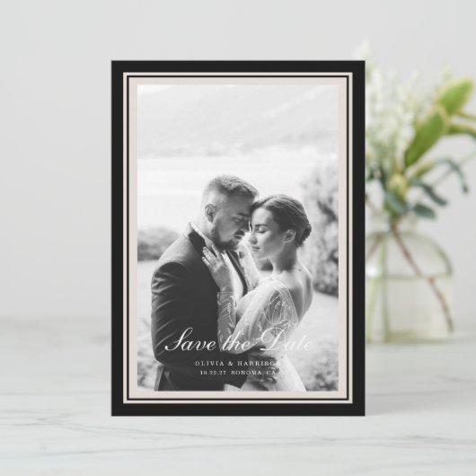 Black Tie Wedding Photo Save the Date Card Einladung (Stehend Vorderseite)
