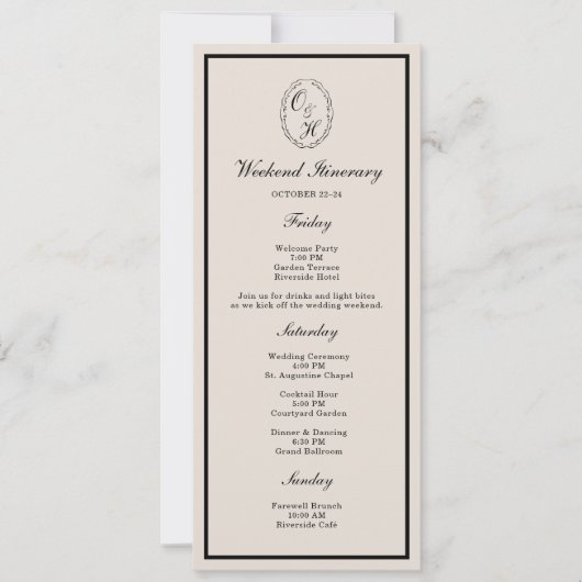 Black Tie Wedding Weekend Timeline Card Einladung (Vorderseite)