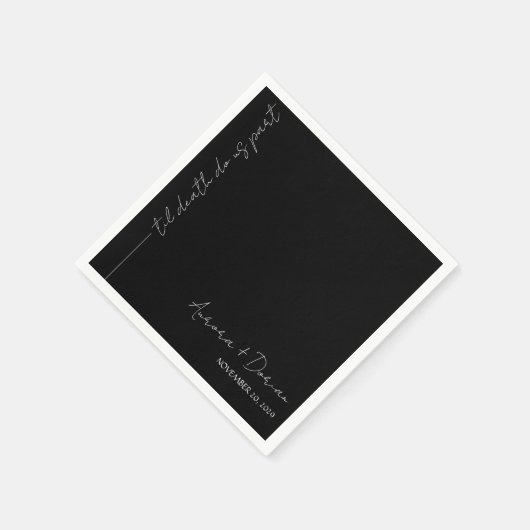 Black Til Death Minimal Wedding Napkin Serviette (Ecke)