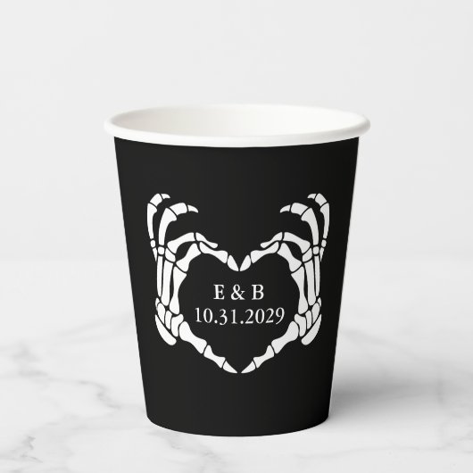 Black Til Death Skeleton Gothic Wedding Pappbecher (Rückseite)