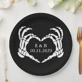 Black Til Death Skeleton Gothic Wedding Pappteller