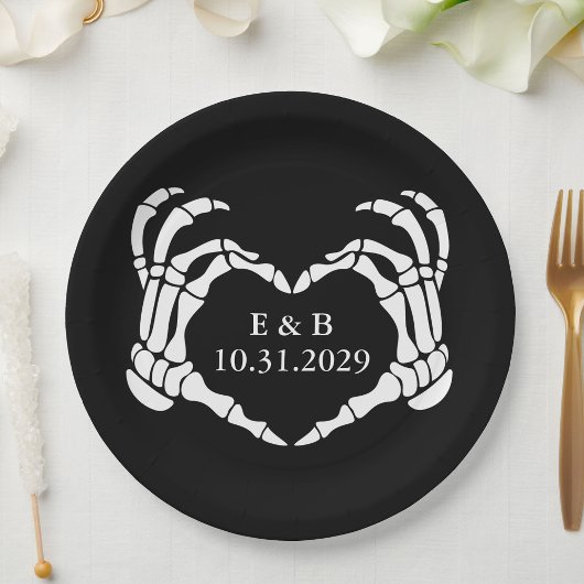 Black Til Death Skeleton Gothic Wedding Pappteller