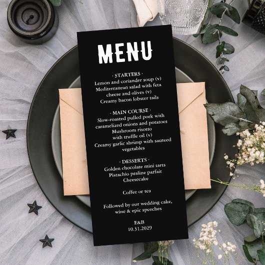 Black Til Death Wedding Menu Menükarte