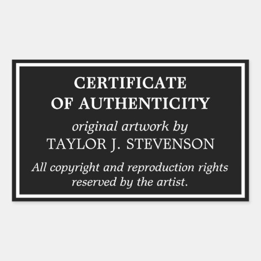 Black Timeless Certificate of Authenticity Rechteckiger Aufkleber (Vorderseite)