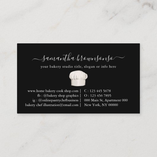 Black Tiny Bakery Koch Cap Visitenkarte (Rückseite)