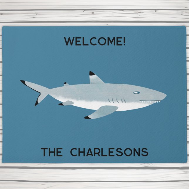 Black Tipped Reef Shark Fun Personalisiert Fußmatte (Fun Black Tipped Reef Shark personalized coastal humor doormat for you boat or beach house)