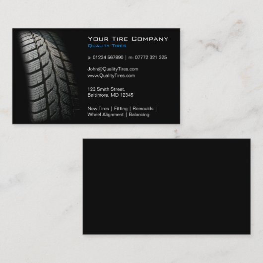Black Tire Fitting Business Card Visitenkarte (Vorne/Hinten)