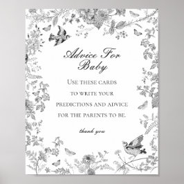 Black Toile De Jouy Advice for Baby Showgame Poster