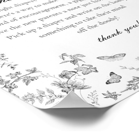 Black Toile De Jouy Diaper Thoughts Baby Shower Poster (Ecke)