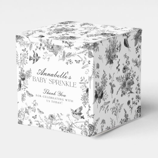Black Toile De Jouy Floral Baby Sprinkle Favor Box Geschenkschachtel (Vorderseite)