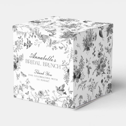Black Toile De Jouy Floral Bridal Brunch Favor Box Geschenkschachtel (Rückseite)