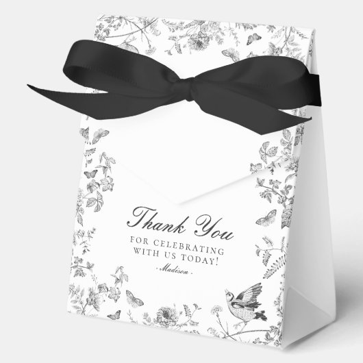 Black Toile De Jouy Floral Dessert Favor Boxes Geschenkschachtel (Vorderseite)