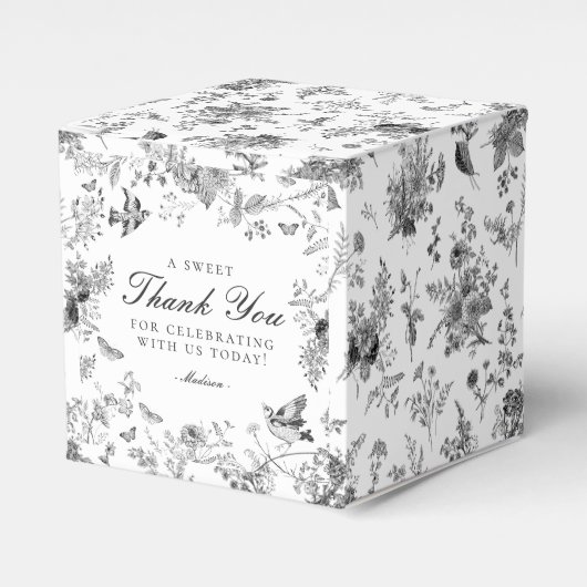 Black Toile De Jouy Floral Dessert Favor Boxes Geschenkschachtel (Vorderseite)