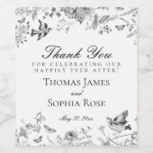 Black Toile De Jouy Floral Wedding Party Favoriten Weinetikett (Einzelnes Label)