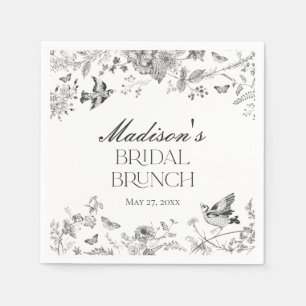 Black Toile De Jouy Vintag Floral Bridal Brunch Serviette