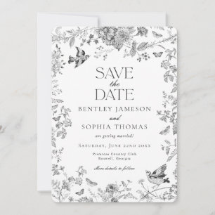 Black Toile De Jouy Vintag Floral Save the Date Einladung
