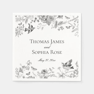 Black Toile De Jouy Vintag Floral Wedding Serviette