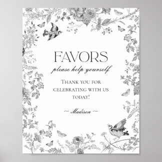 Black Toile De Jouy Vintage Blumenfavoriten Zeiche Poster
