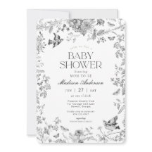 Black Toile De Jouy Vintage Floral Baby Shower